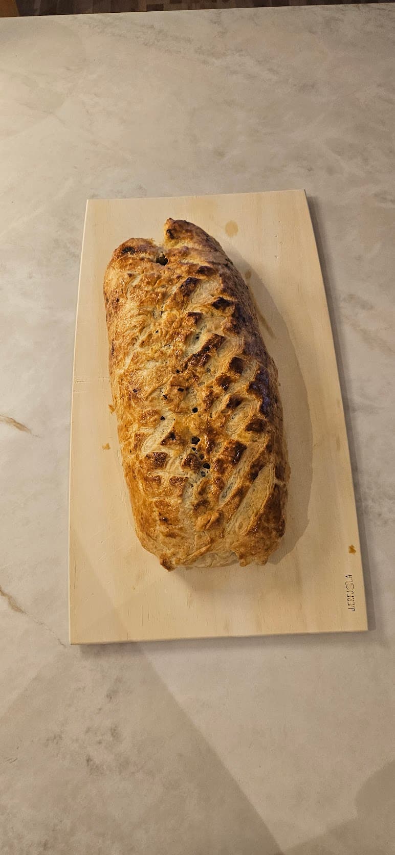 tofu mushroom wellington on marble